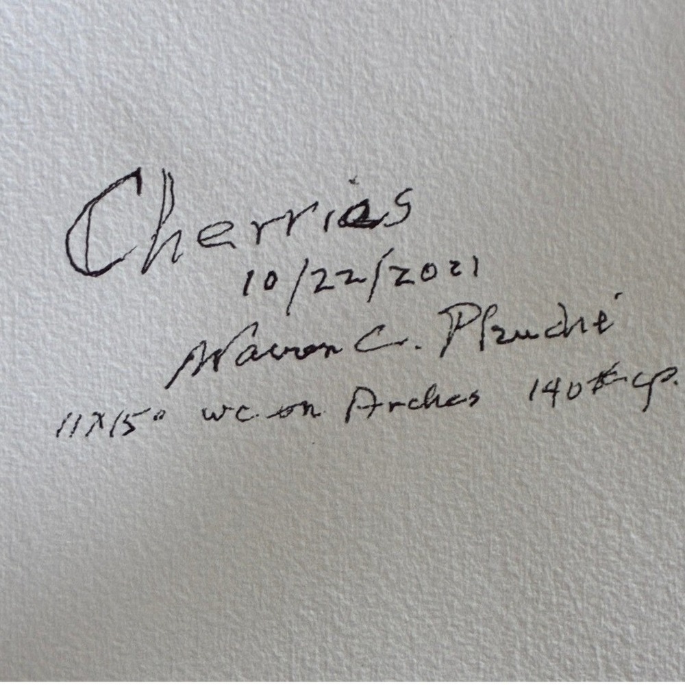 Warren C. Plauche Signed Original Cherry Watercolor Painting Still Life 11x15 - Picture 11 of 11